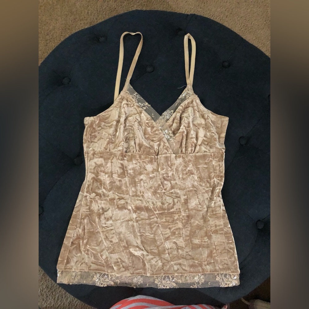 Beautiful creamy tan velvet and lace trim camisole